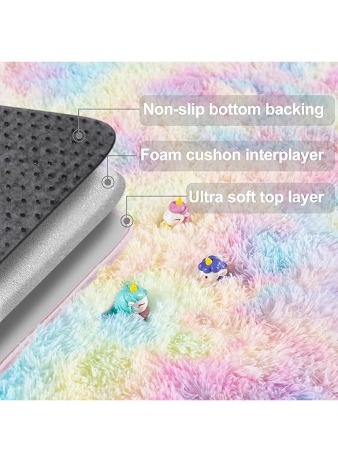 WangPangZi Abstract soft living room and bedroom rug - luxurious floor mat with non-slip backing, 1.7-inch thickness, safe for children and pets, easy to clean (Colorful Gradient Design) - Image 3